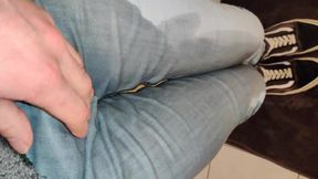 Jeans Piss Desperation Floods Legs Cock Cums Chokes Fabric