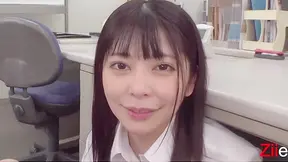 Japanese Brunette Gets Uncensored  POV Blowjob in Risky Office Scene
