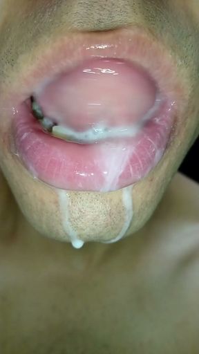 mouth milk, long tongue, sloopy, hard, kiss, tongue, playing with your cum, submissive, throat   Clip 1