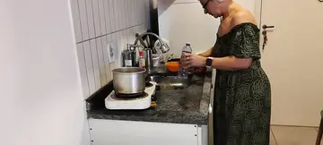Hot grandma and perverted grandson make love in the kitchen