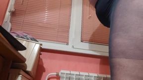 Crasy anal play on black transparent pantyhos