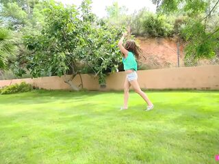 Hot teen practicing yoga and masturbating outdoors