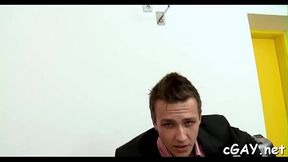 Pretty flower lad is giving hunk a nasty blowjob