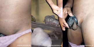 Filthy asian ladyboy pissed while chastity cage keeps tiny dick desperate