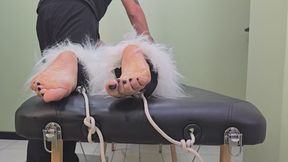 Ticklish Kassandra gets destroyed facing down (feet camera)