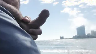 Hairy Bear Jerks Off on Public Beach with Big Cum Shot