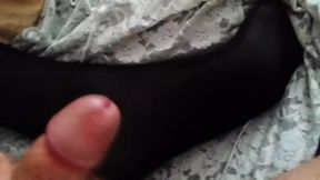 cum on own nylon feet