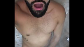 Camilo Brown Jerking His Big Uncut Cock in the Shower and Eating His Own Cum