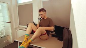 Slow Desk Fuck until Vibrator Tease Chokes Deep Hole Gushing Cum Soaked Tee