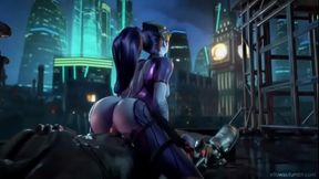 Widowmaker bounces on dick reverse cowgirl