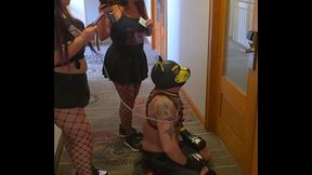 Pup gets a bath from Sexy Sammie and Busty Boston