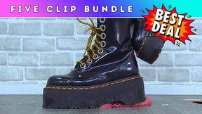 NO MERCY For Your Drained Balls Under My MONSTER Dr Marten Boots (231) - Five Clip Bundle - Cock Trampling CBT Bootjob - Huge Discount!!!