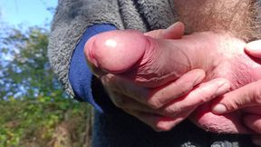 Outdoor Cruising Big Uncut Cock Woodland Onesie Wanking, Edging, Close up Moaning Creamy Cum