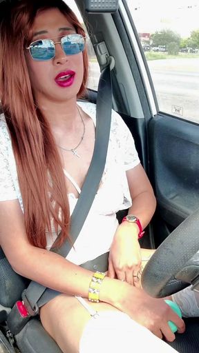 Sissy slut Bess rides around town in nothing but her lingerie