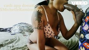 SUCKING A REAL 10 INCH BIG BLACK DICK FATCOCK SUCK AND SWALLOW