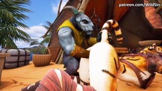 Satyr fucks furry tigress girl. Romantic fun, dancing, facefuck, anal, creampie.