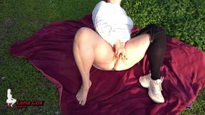 Horny Wife Masturbates and Squirts Outdoors