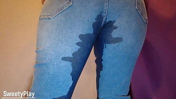 Jeans and pantie wetting with piss play