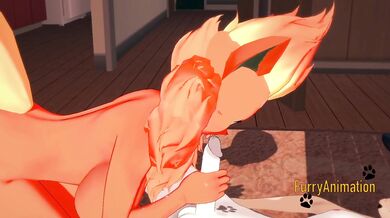Pokemon Hentai - Flareon blowjob to dog with cum in her mouth