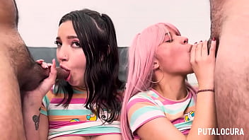 Digna Morales and Sara Villegas share cock in Latina creampie gangbang