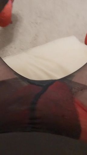 Pink Panties, Black Tights Gorgeous Cumshot