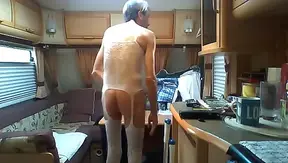 Bulgarian Bitch dressed in Womans Clothes Rides a Dildo For Several males to see him