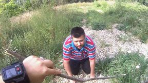 WALKING MY SLAVE HUSBAND - EAT STONES LITTLE BITCH! - INHUMAN PET TRAINING ON THE GRAVEL 720p