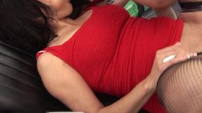 Black-haired older babe gets down with two dudes in raunchy three-way bang fest