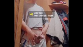 A nice guy jerks off his big dick and plays with big bottles that made him cum three times.