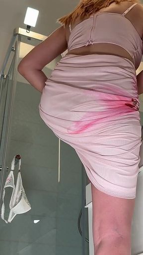 Super Hot Beautiful Big Tits Real Redhead Takes Her Panties off and Touches Tight Shaved Pussy & Flashes Ass Under Her Dress