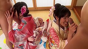 Caribbean : New Years Furisode Beauty 4 Colors Harrow Game! Dirty Juice Covered Nako Sudo Kaho Morisaki