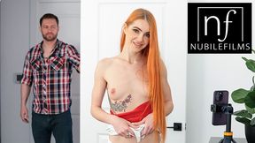 Hot redhead Influencer Little Dragon takes roommates dick for a live webcam experience