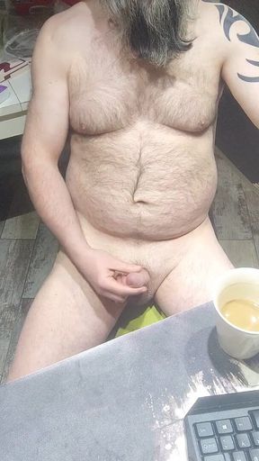 Drinking Morning Coffe and Jerk My Cock