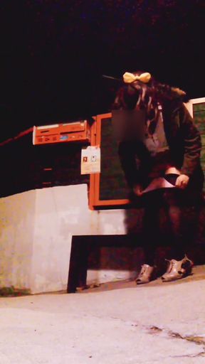 Hot naughty college girl with a vibrator inside take off her skirt on the street and smoke with her anus in the public&hellip;   Clip 1