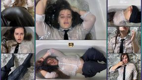 Secretary in Trousers and Socks Blows Bubbles Underwater in Bathtub 4K - Wet Clothes - Scuba Diving - Holding Breath - Screaming Underwater - Facial Hair - Wet Socks - Buttcrack - Ass Worship - Bathing With Clothes On - Wet Hair
