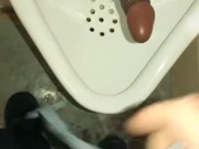Pissing at a urinal first thing in the morning with my friend dildo