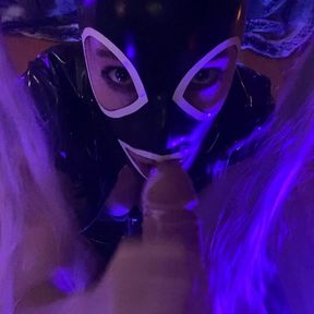 Latex Hood Sloppy Blowjob POV