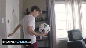 Hot stud releases the tension after soccer practise and cums on his stepbro's asshole