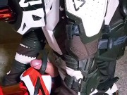Horny motocross player cumming on boyfriend helmet