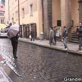 Two friends pick up old granny from the street