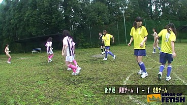 Japanese football player gets bush and mouth fucked by her coaches