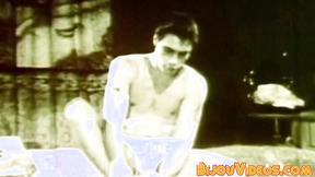 ”Classic muscle gay studs wanking their bushy cocks hardcore”