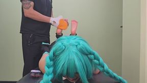 Cosplay Tickling: Hatsune Miku hogtied and tickled to exhaustion (camera 1)
