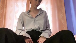 Short haired brunette girl gets excited ended with pussy fingering