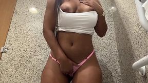 Dirty solo perversions from a Latin student in a public bathroom at a shopping mall.