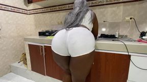 Big Ass Granny Catches Me Recording Her in the Kitchen and Tells Me to Fuck