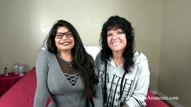 Mature Latina Isabella Flames auditions in glasses for an interracial casting session