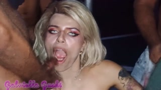 Gabriella Gushi's 1st gangbang, fucking and sucking dozens of cocks and leaving dripping cum