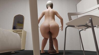 Huge dildo squatting ride my stepmom’s gaping ass in bedroom