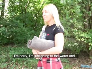 Public Agent British Golden-haired Amber Deen 1st outdoor sex